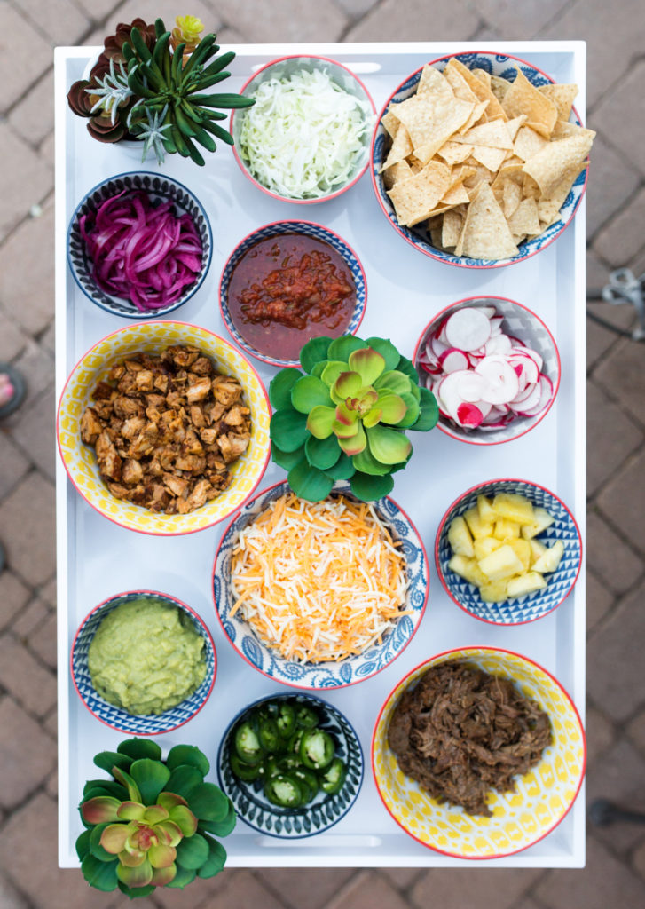 colorful taco bar toppings