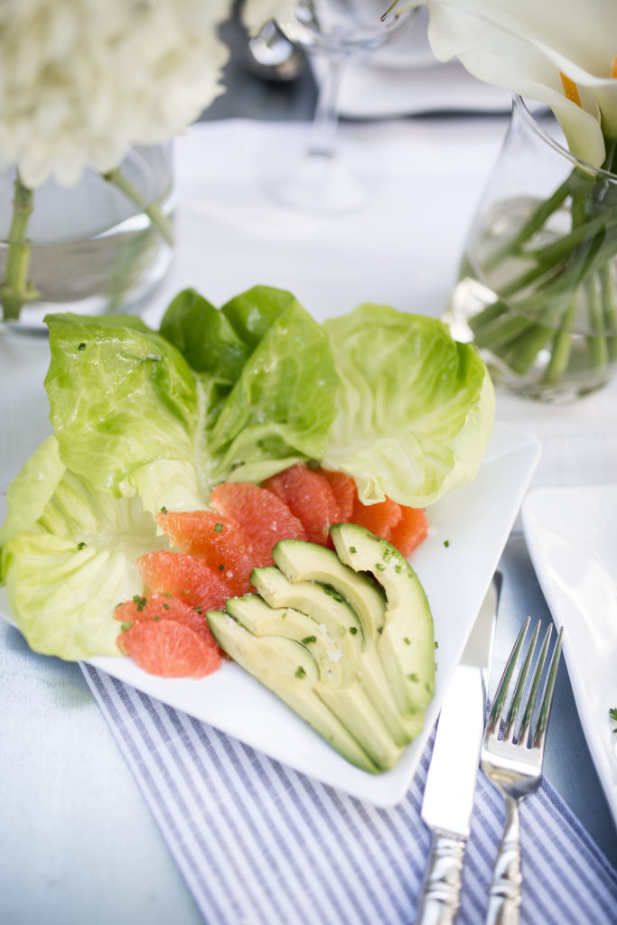 Bibb lettuce with pink grapefruit and avocado in Champagne vinaigrette