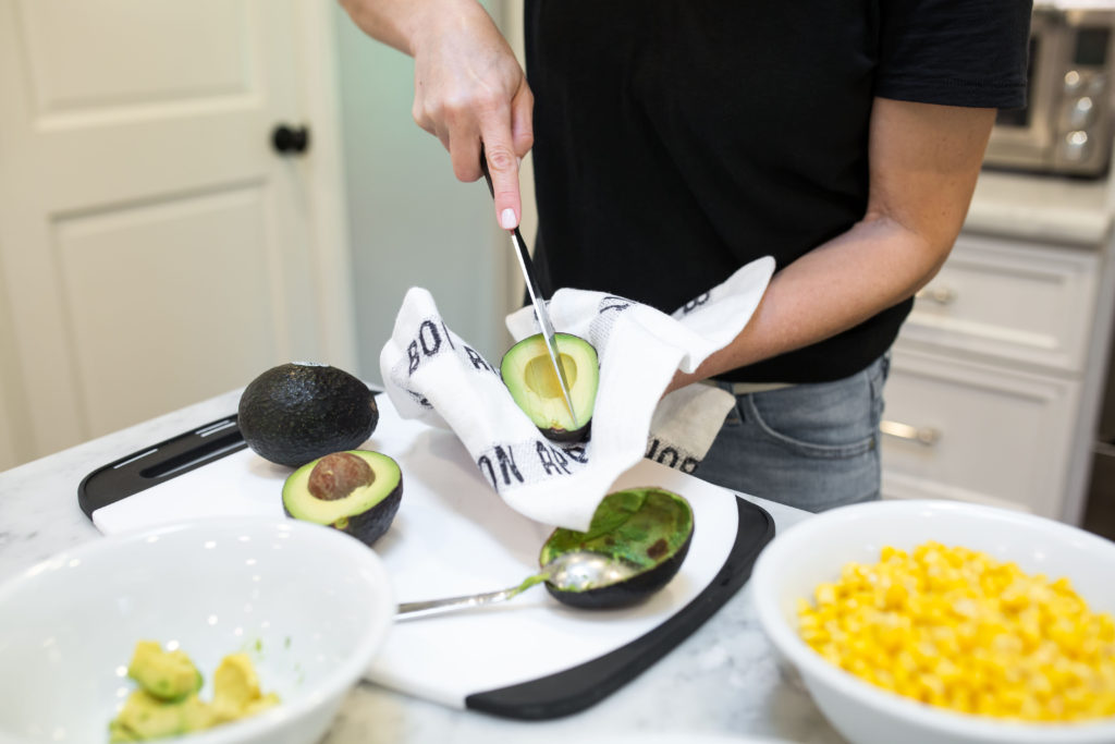 slicing an avocado