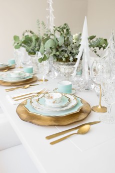 A Vermont Winter Forest Table: Glass Trees and Vintage China