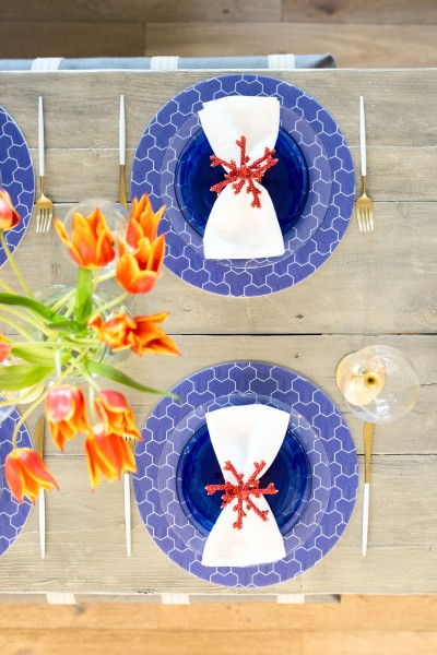 blue, white & coral table
