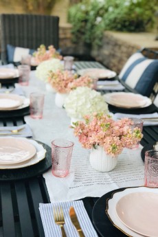 White and Pink Poolside Table: Casual Summer Dining