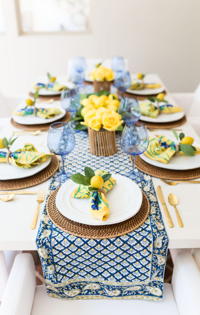 French Floral Table Linen in Blue