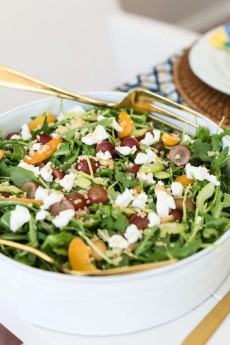 Arugula Apricot Salad with Grapes, Marcona Almonds & Goat Cheese