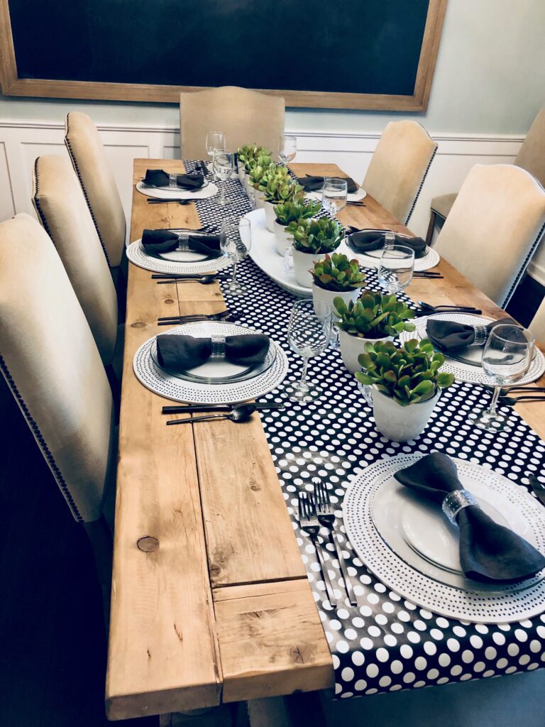 black and white polka dot table