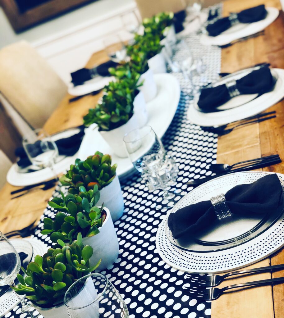 black and white polka dot table