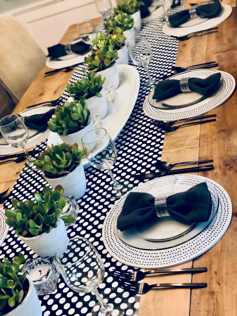 black and white polka dot table