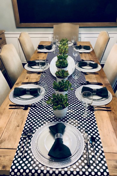 black and white polka dot table