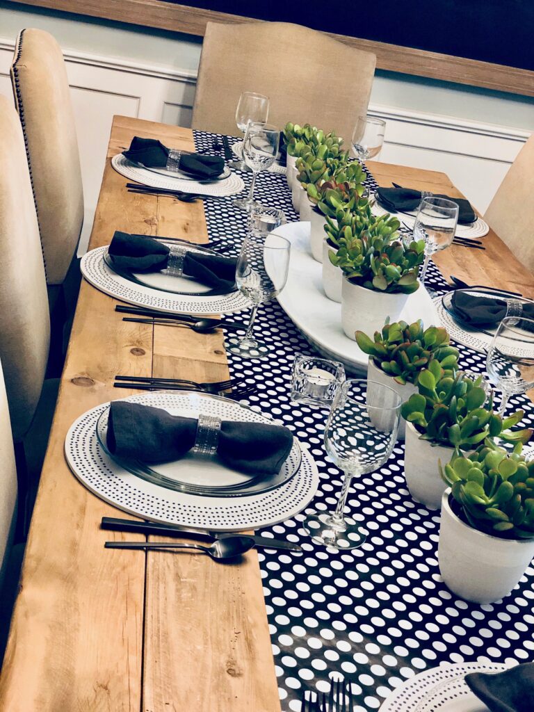 black and white polka dot table