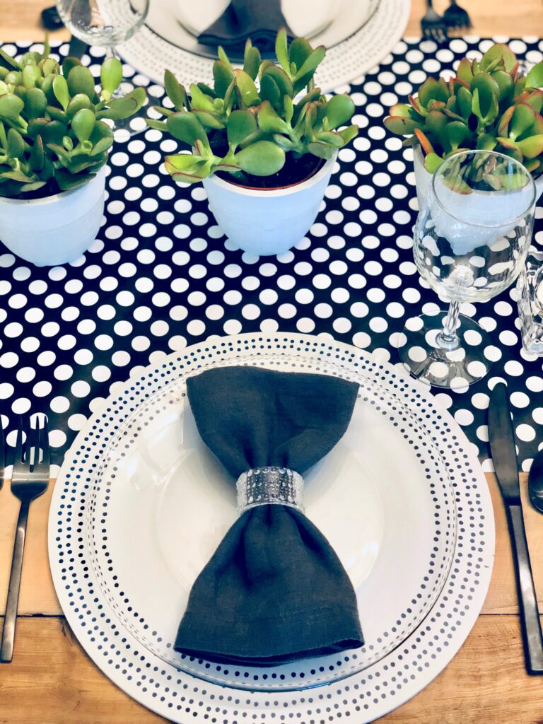 black and white polka dot table