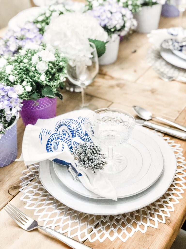 purple and white table