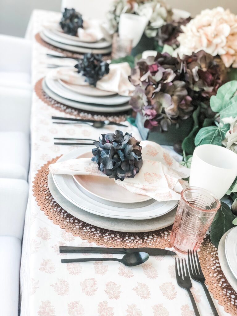 blush and eggplant table setting