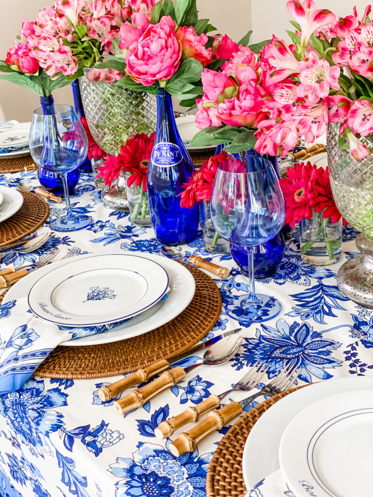 blue floral tablecloth