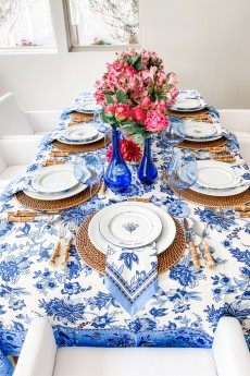 blue and pink floral table