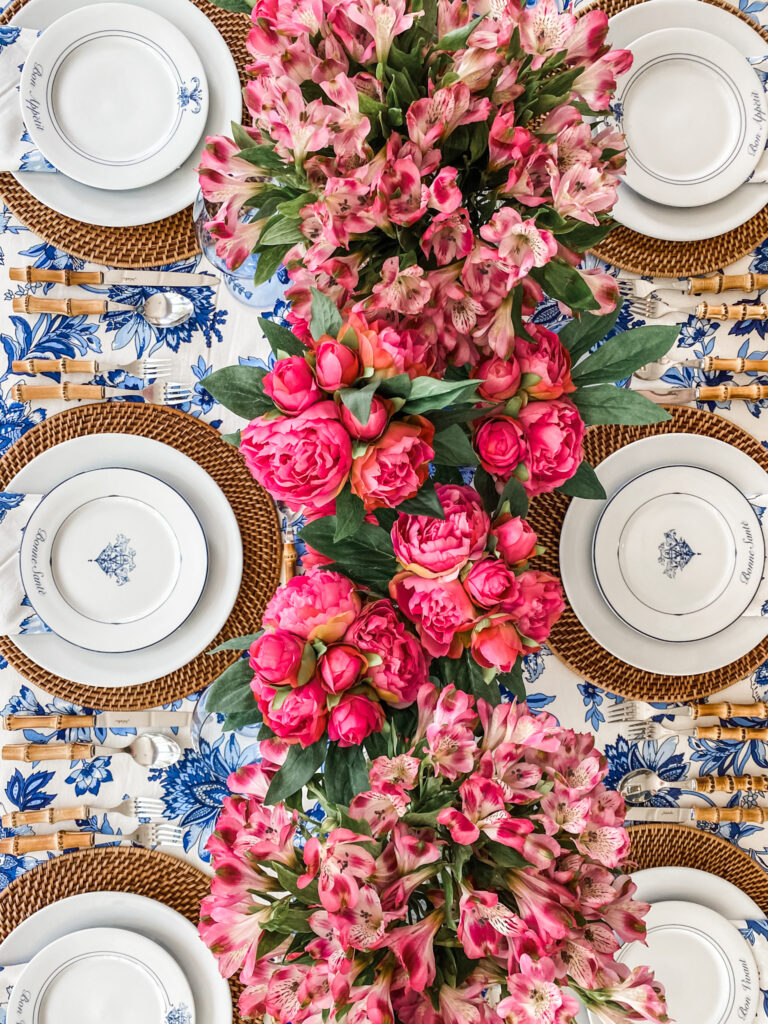 blue and pink floral table