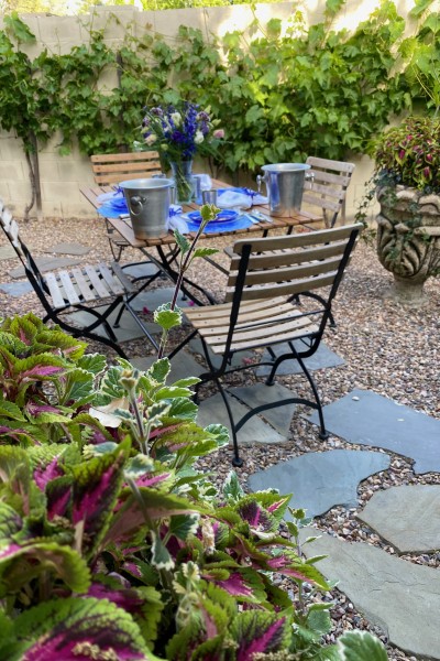 purple and blue table