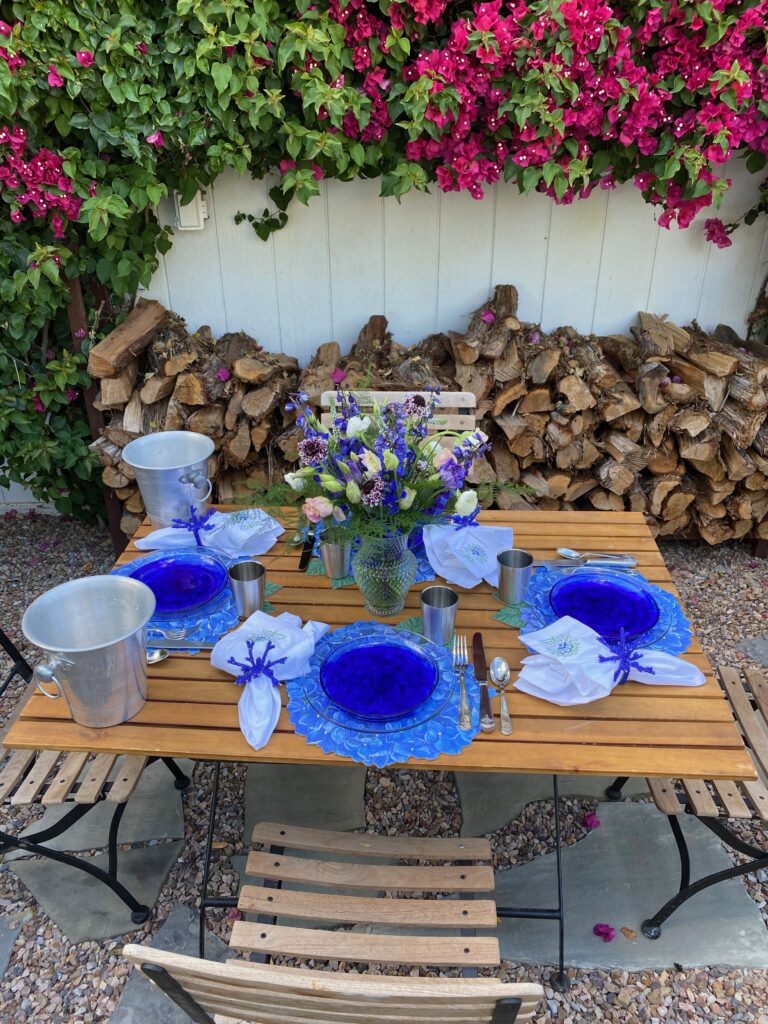 purple and blue table