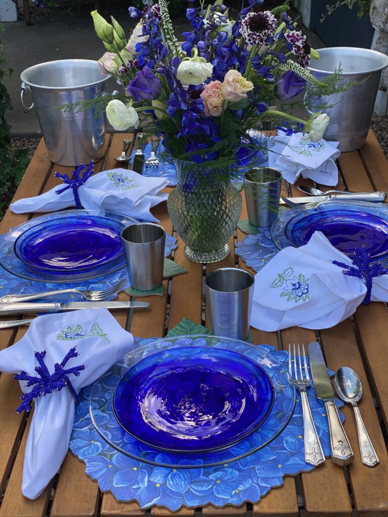 purple and blue table