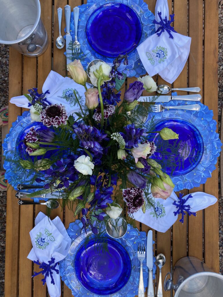 purple and blue table