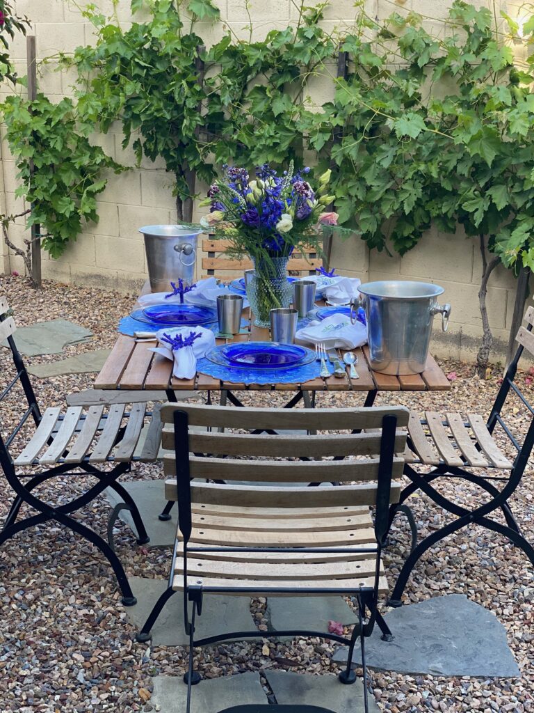 purple and blue table