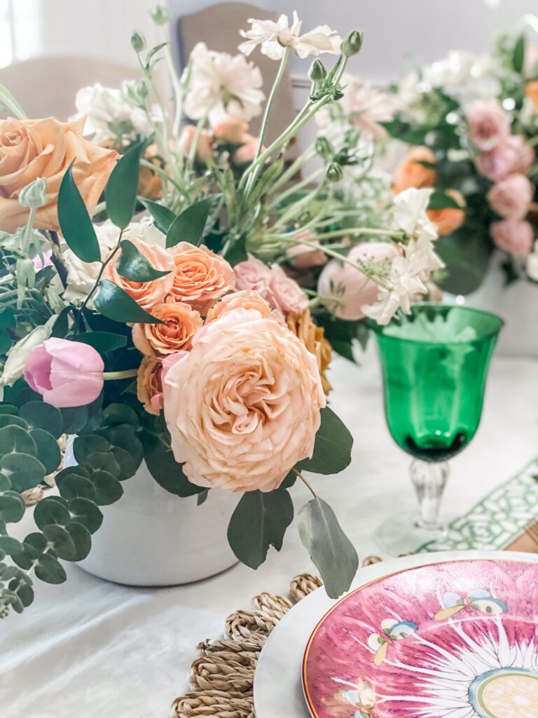 pink and green table