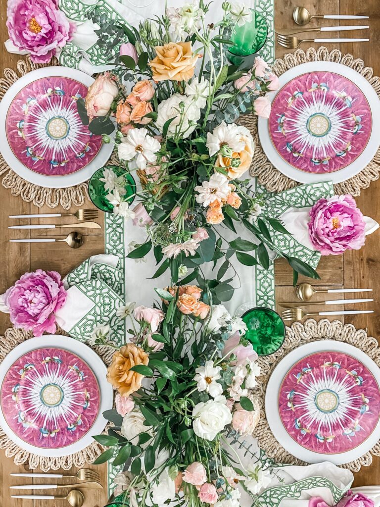 pink and green table