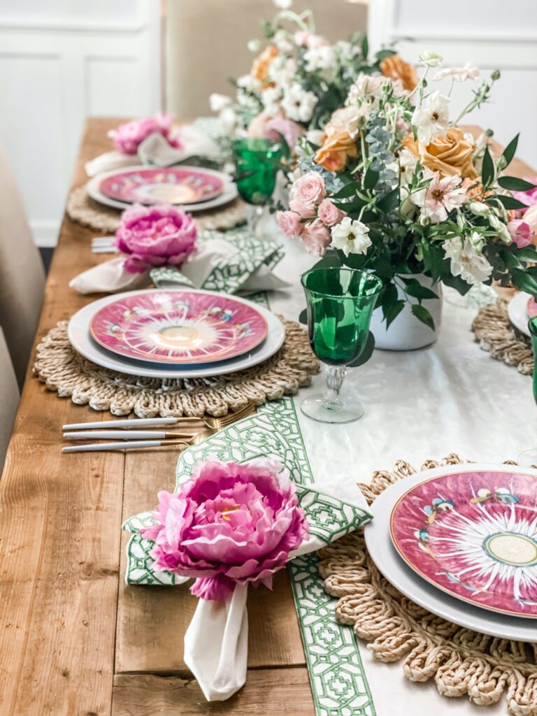 pink and green table