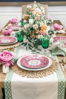 Pink and Green Table: Spring  Rose Motifs