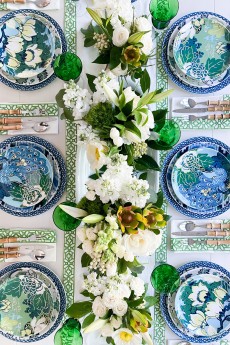 Tropical Table Decor: Peacocks and Florals
