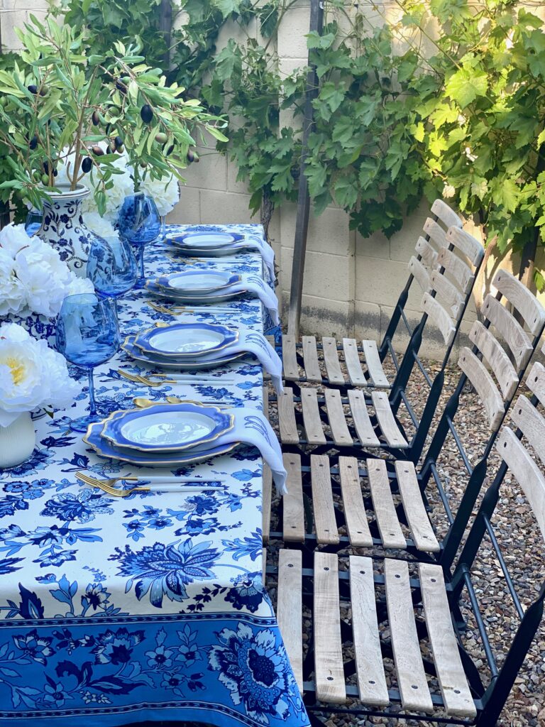 blue and white tablecloth