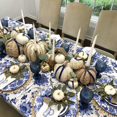 My Unique Thanksgiving Table: Blue, White & Straw