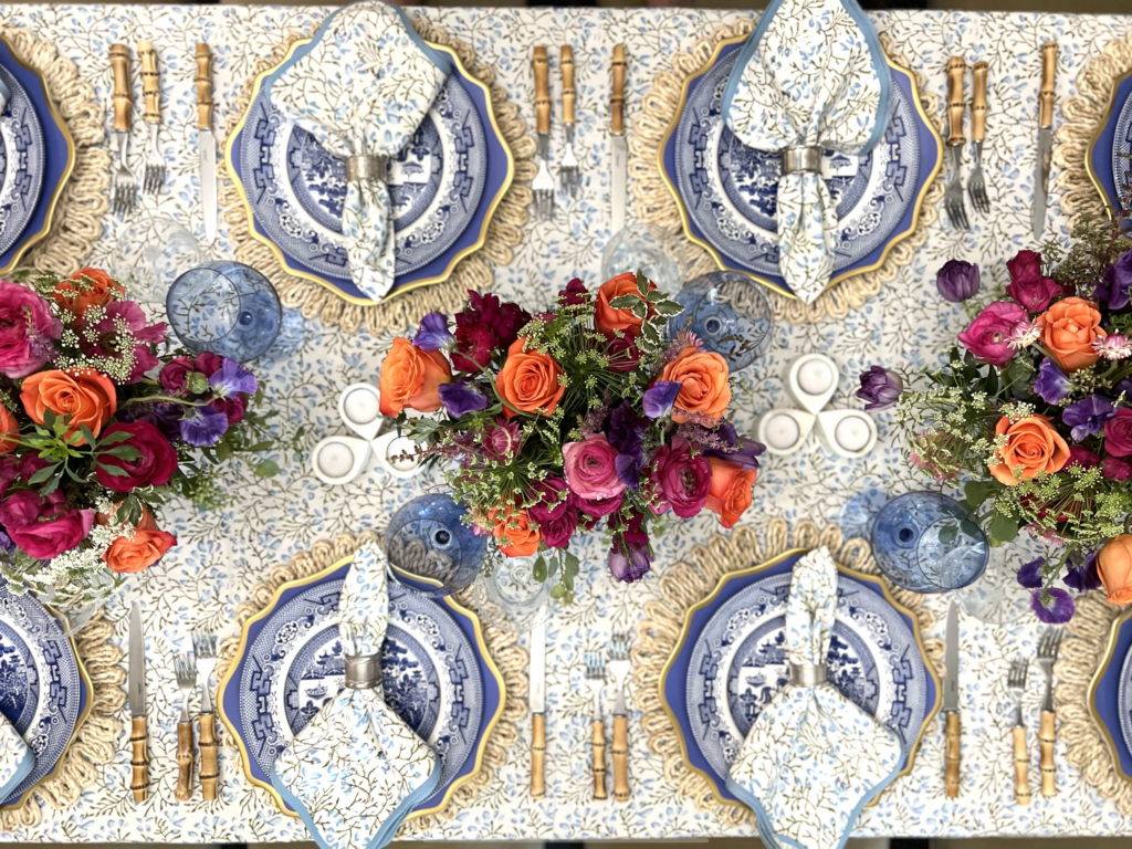 Blue floral tablecloth